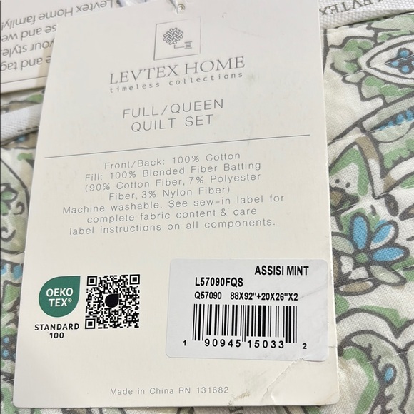 Levtex Assisi Mint Quilt Set Full/Queen 100% Cotton - Picture 7 of 7